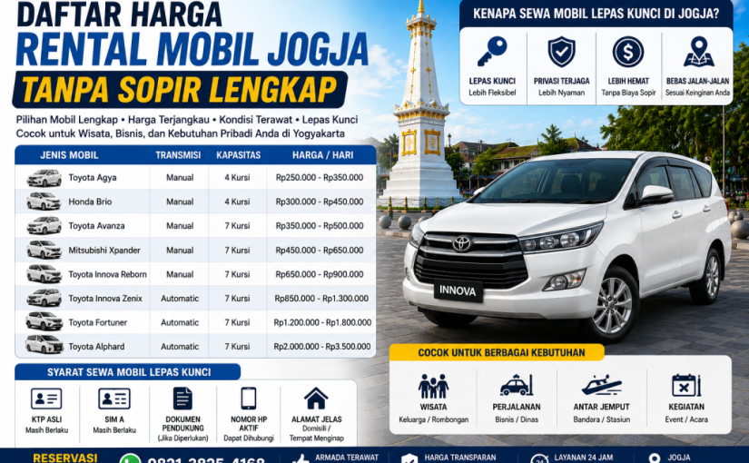 Daftar Harga Rental Mobil Jogja Tanpa Sopir Lengkap Terbaru 2026
