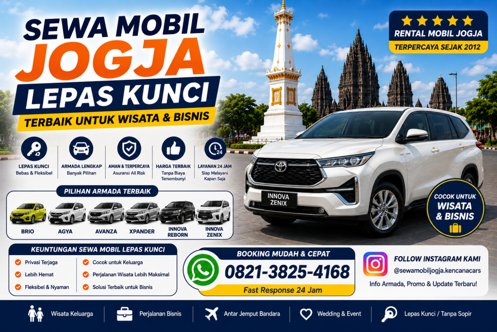 Sewa mobil Jogja lepas kunci terbaik untuk wisata dan bisnis dengan armada lengkap, harga terjangkau, dan layanan profesional